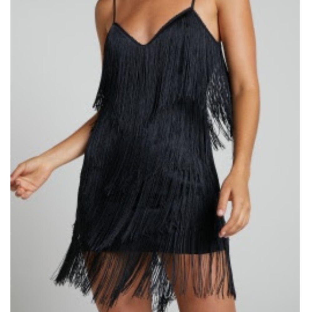 ShowPo SIOFRA MINI DRESS - ZIG ZAG FRINGE IN BLACK